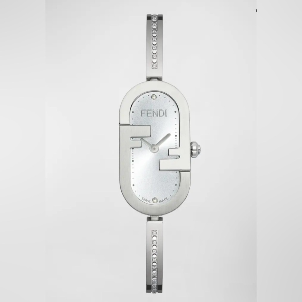 Fendi nwt silver tone and diamond watch